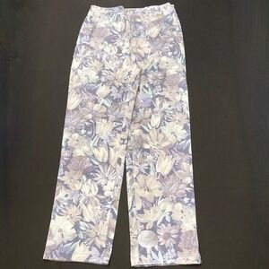 St. John Sport Marie Gray Ankle Pants Cotton Twill Purple Floral Womens 10 Vtg